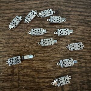 New Vintage Silver Tone Filigree Necklace Box Clasps - 12 Piece Set